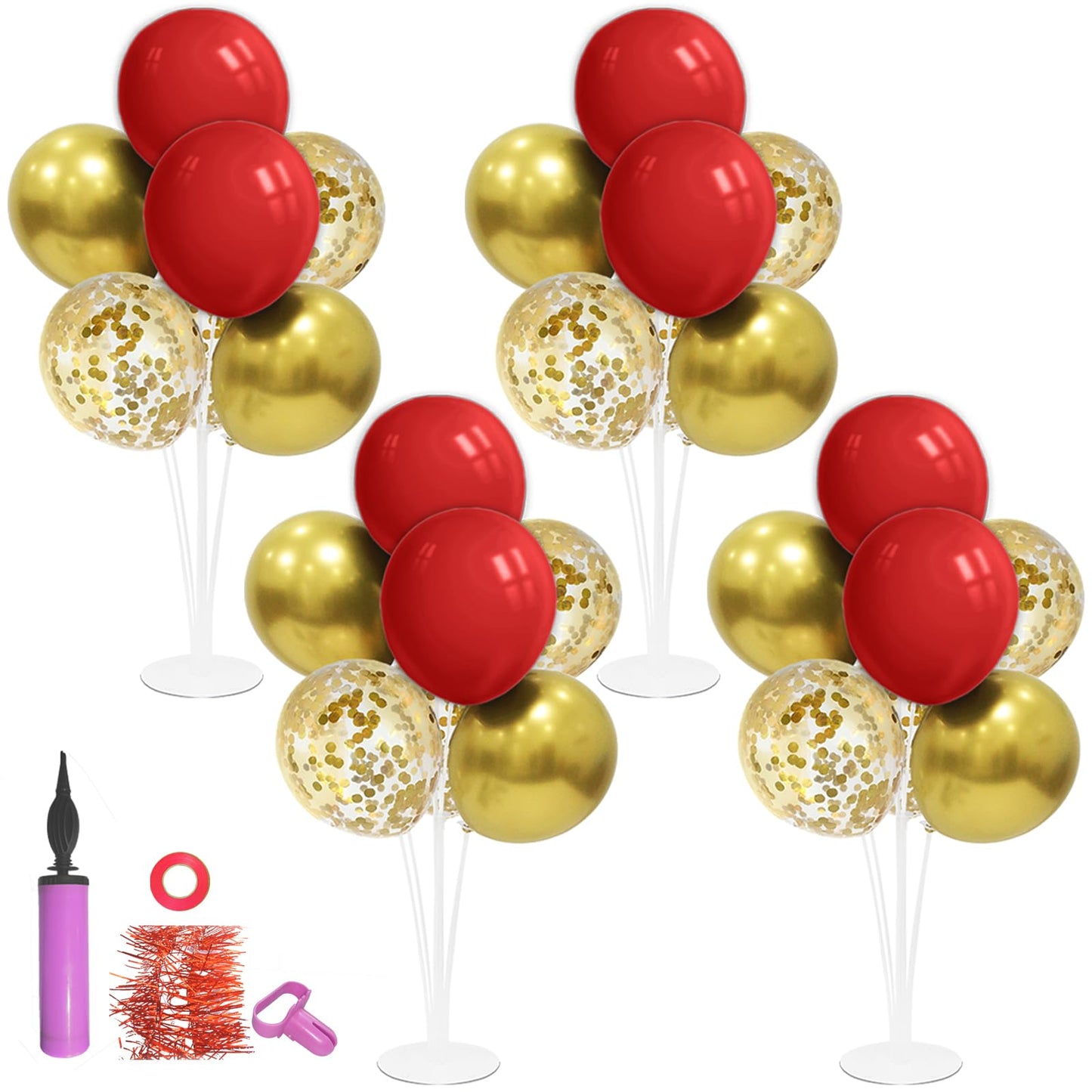 ZJDHPTY Red & Gold Balloon Stand Set4 – Table Centerpiece for Parties, Weddings & Celebrations
