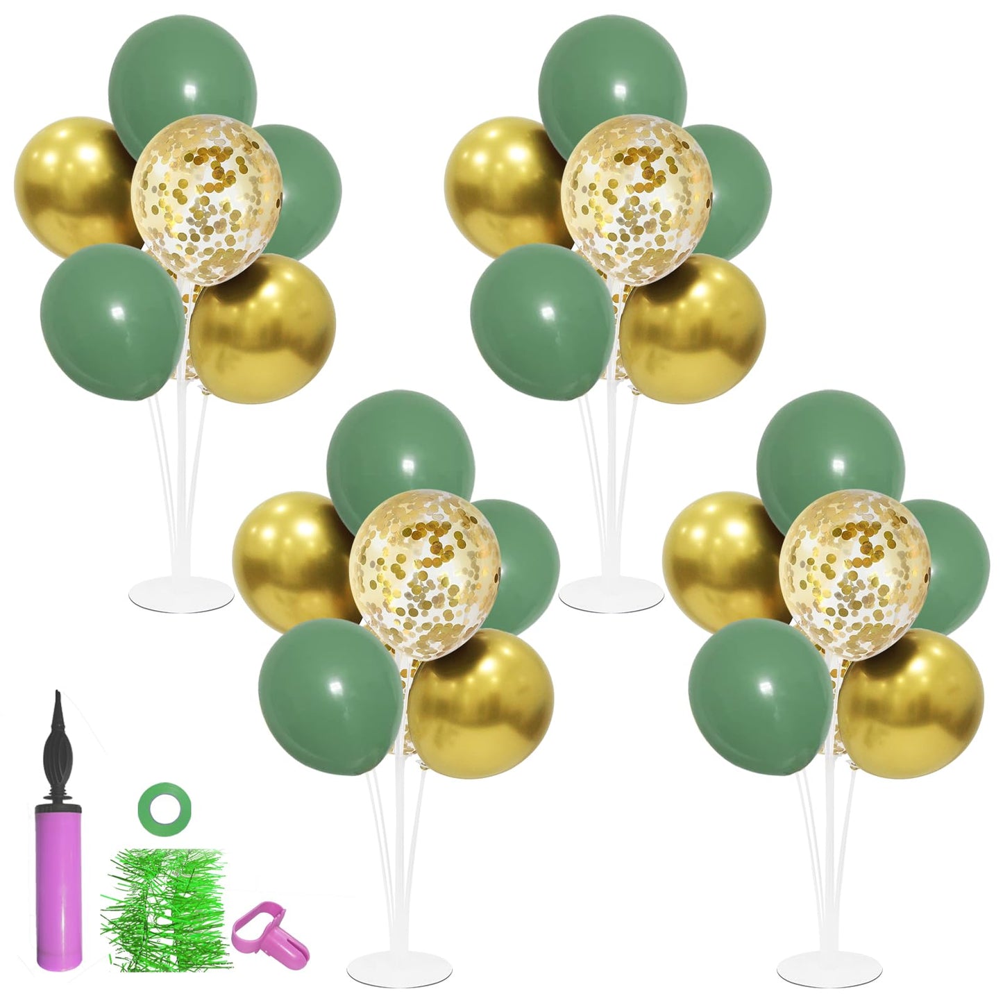 ZJDHPTY Green and Gold Balloon Stand Centerpiece Kit – Birthday, Woodland Baby Shower, Graduation