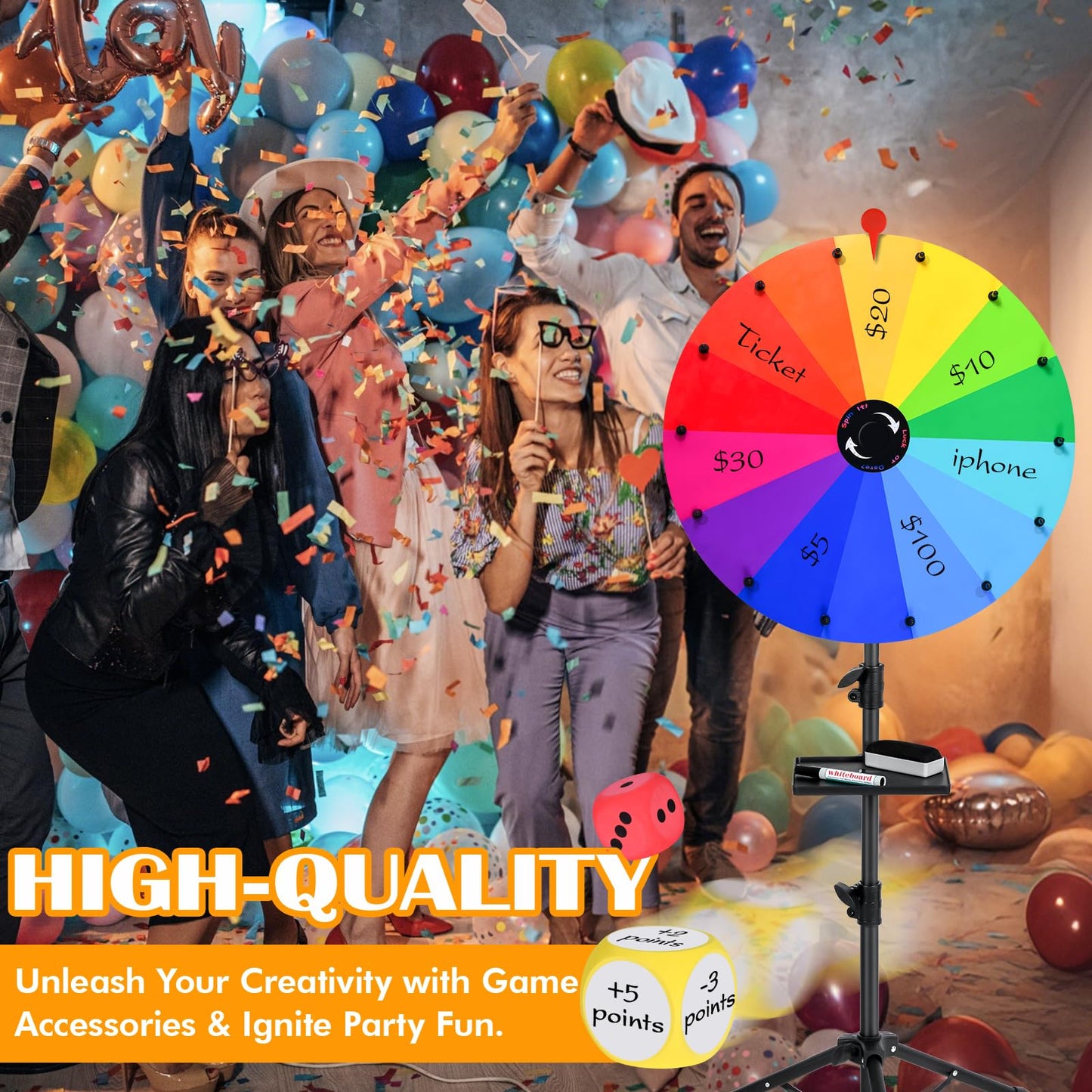 ZJJZGYXINTAI 24-Inch Prize Wheel Spinner with Stand — 14-Slot Colorful Spin Wheel for Trade Shows and Classrooms