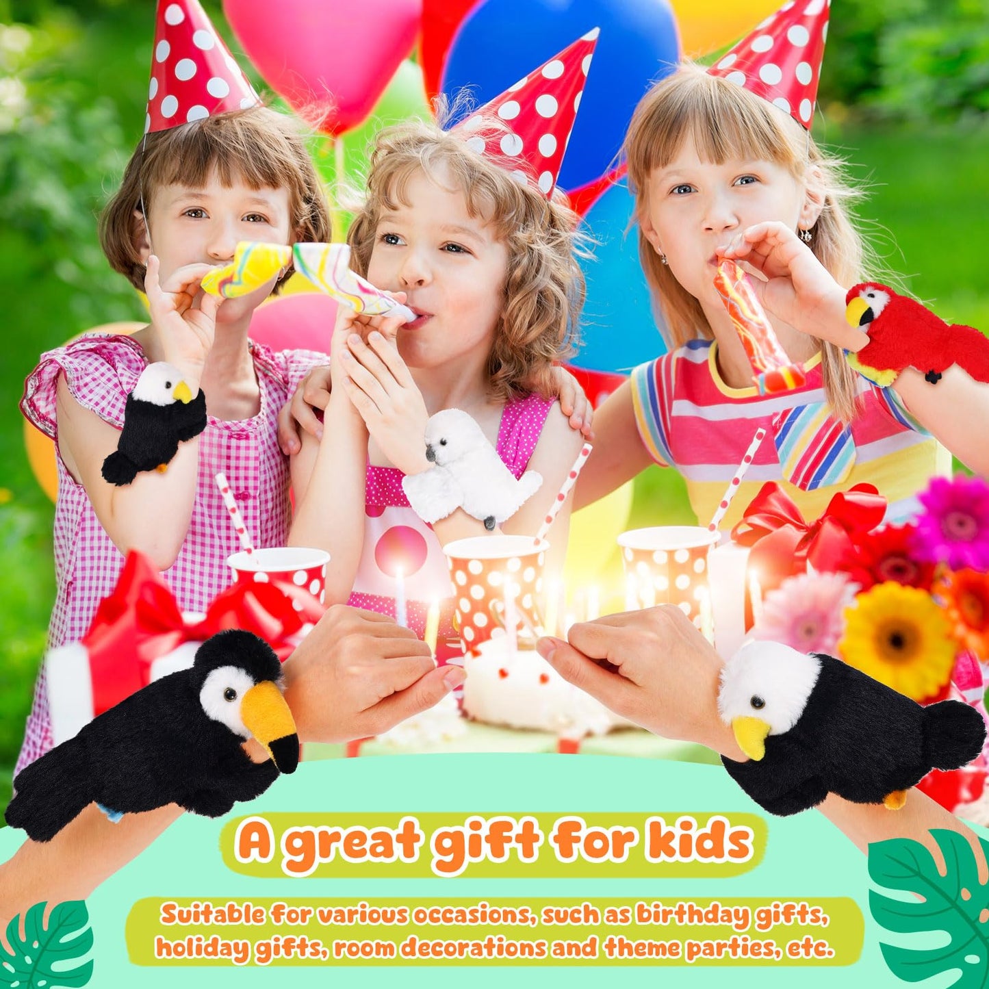 ZJoey 6 Pcs Bird Slap Bracelets – Plush Bird Wrist Snap Accessories