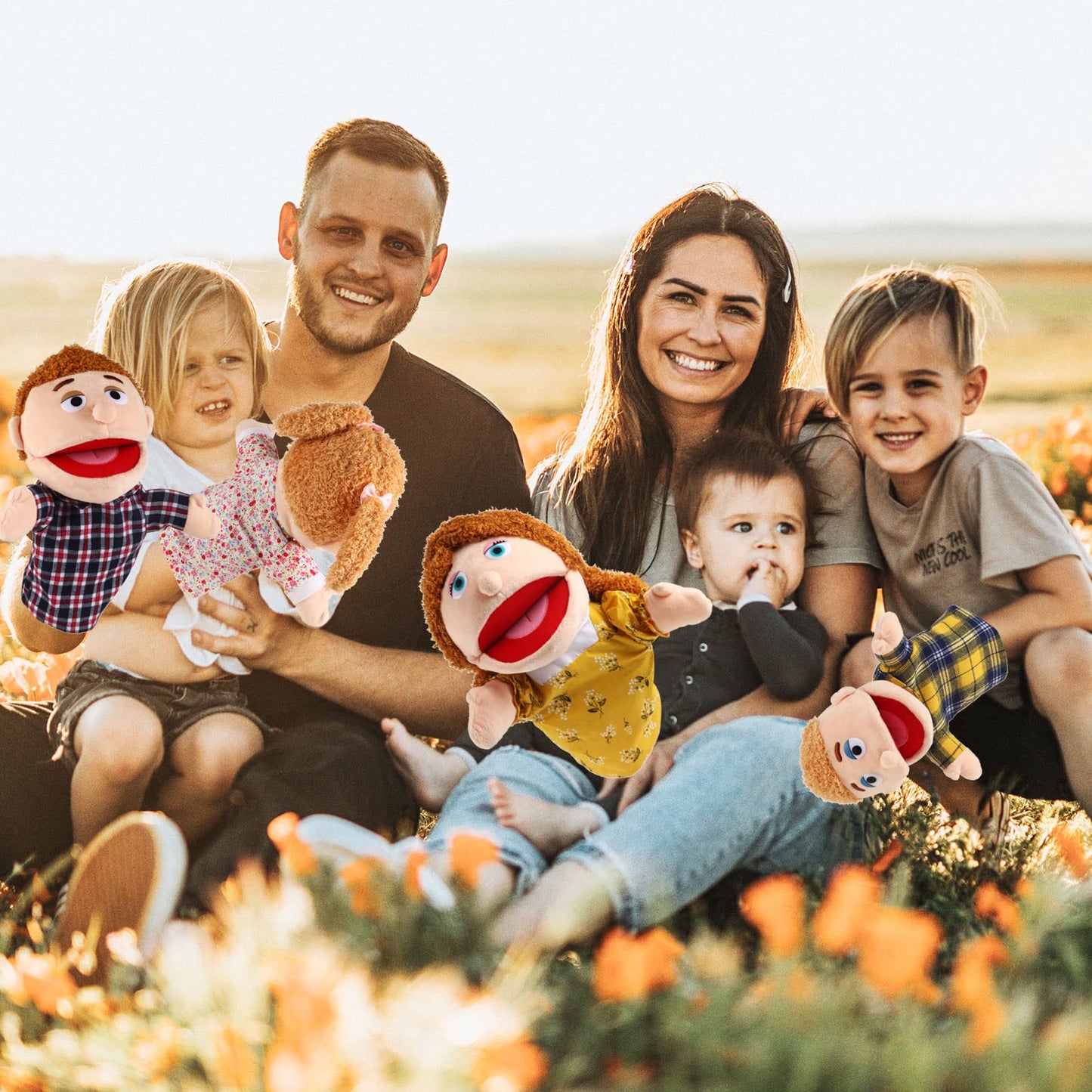 ZJoey 12-Inch Family Hand Puppets – Plush 6-Piece Set for Storytelling, Pretend Play & Classroom Fun