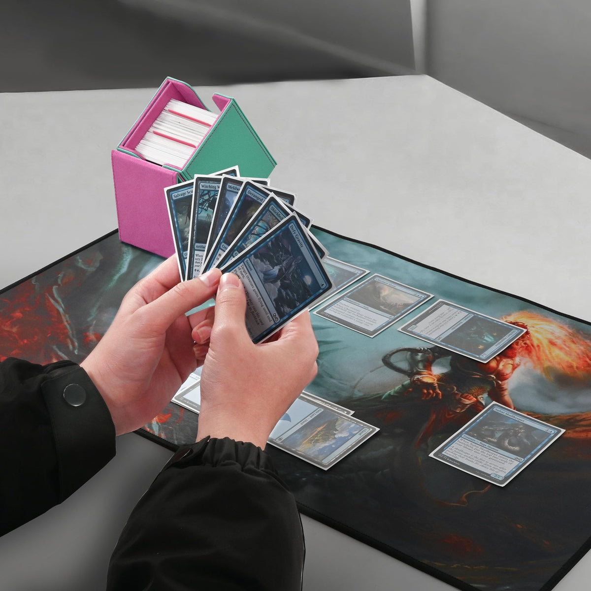 ZLCA MTG Deck Box with Commander Window Display – Holds 100+ Double-Sleeved Cards (Aqua & Pink)