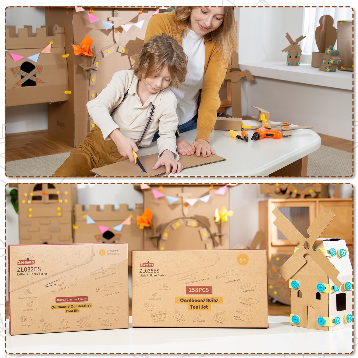 ZLemma Kids Cardboard Construction Tool Set with Drill & Tool Belt – 258PCS STEM Kit