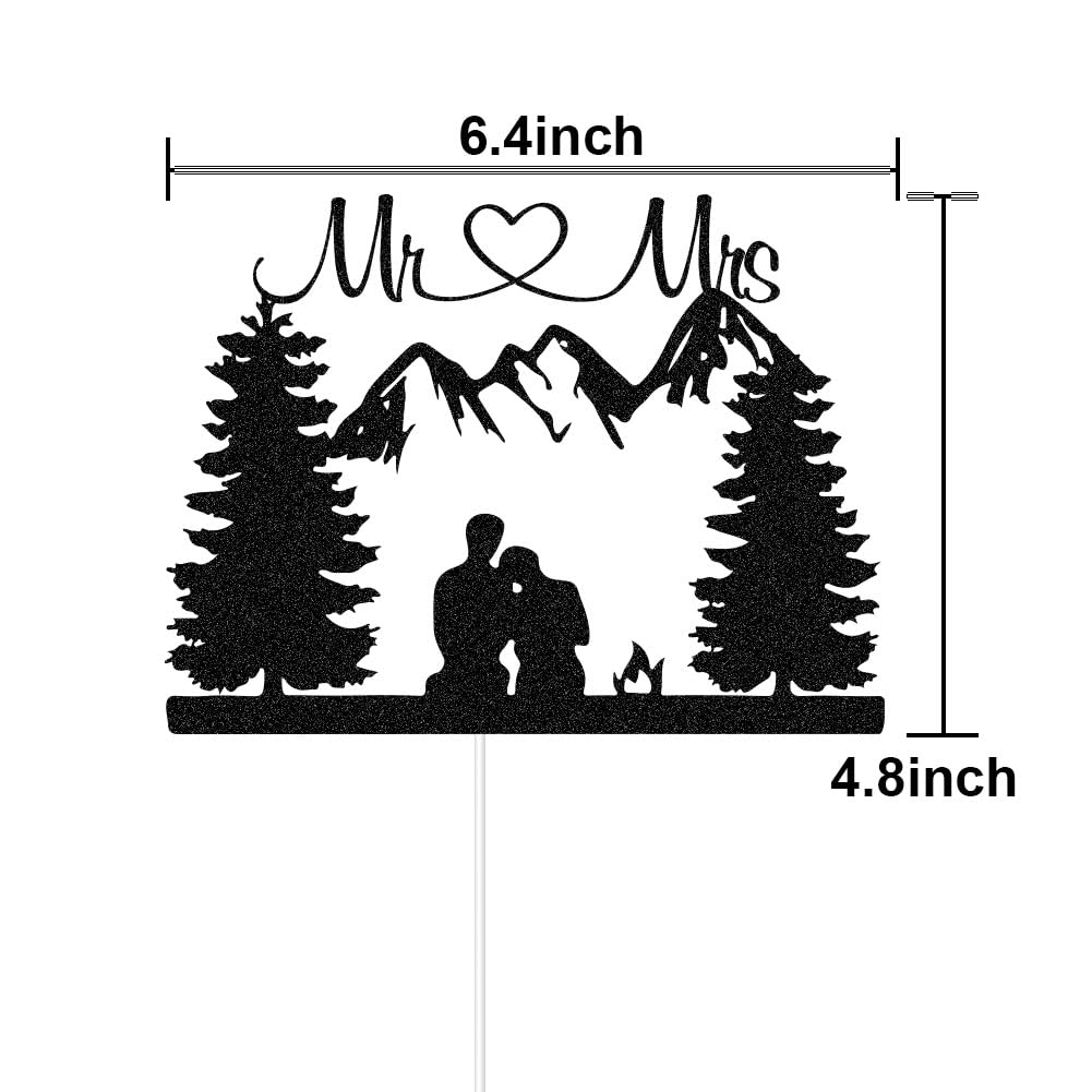 ZLPDS Mountain Wedding Cake Topper – Outdoors Forest Theme Mr & Mrs Cake Decor in Black Glitter