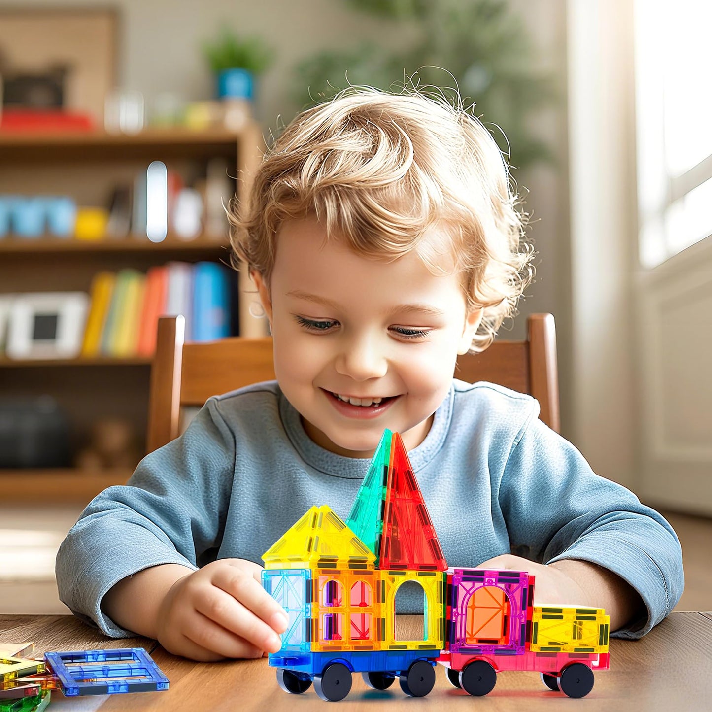 ZMAXKIC Magnetic Tiles - 135Pcs with 2 Cars | STEM Building Toy for Kids