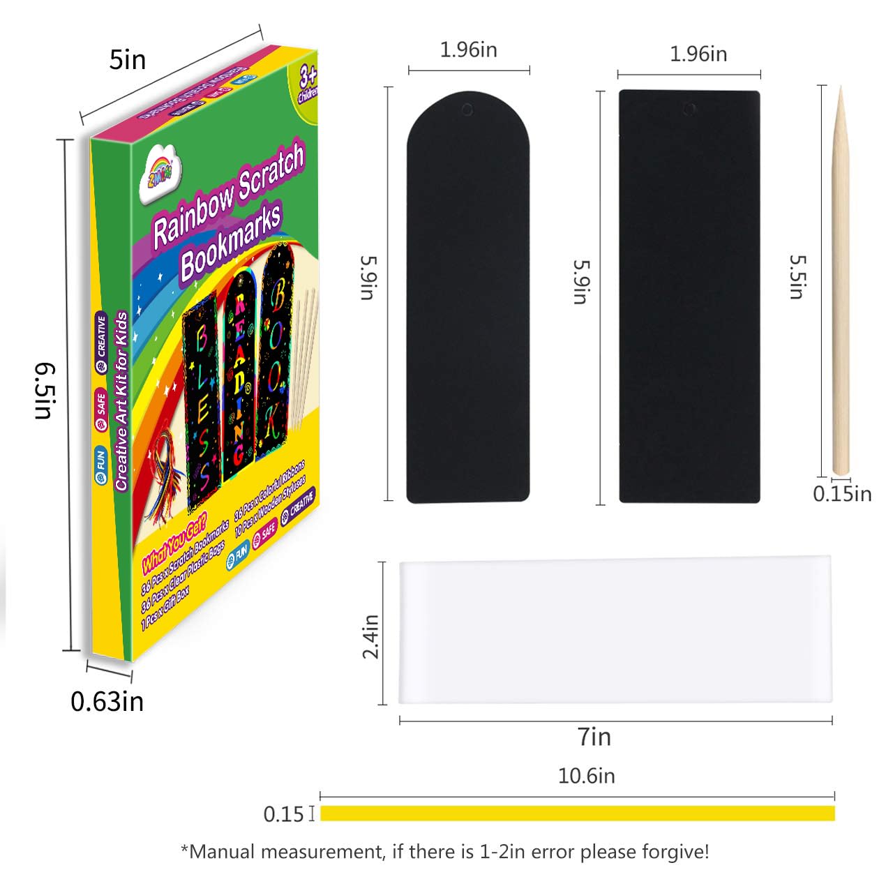ZMLM Scratch Paper Art Bookmarks – 36-Pack Rainbow DIY Craft Kit with Stylus & Ribbon | Party Favors, Gifts & Classroom Activities