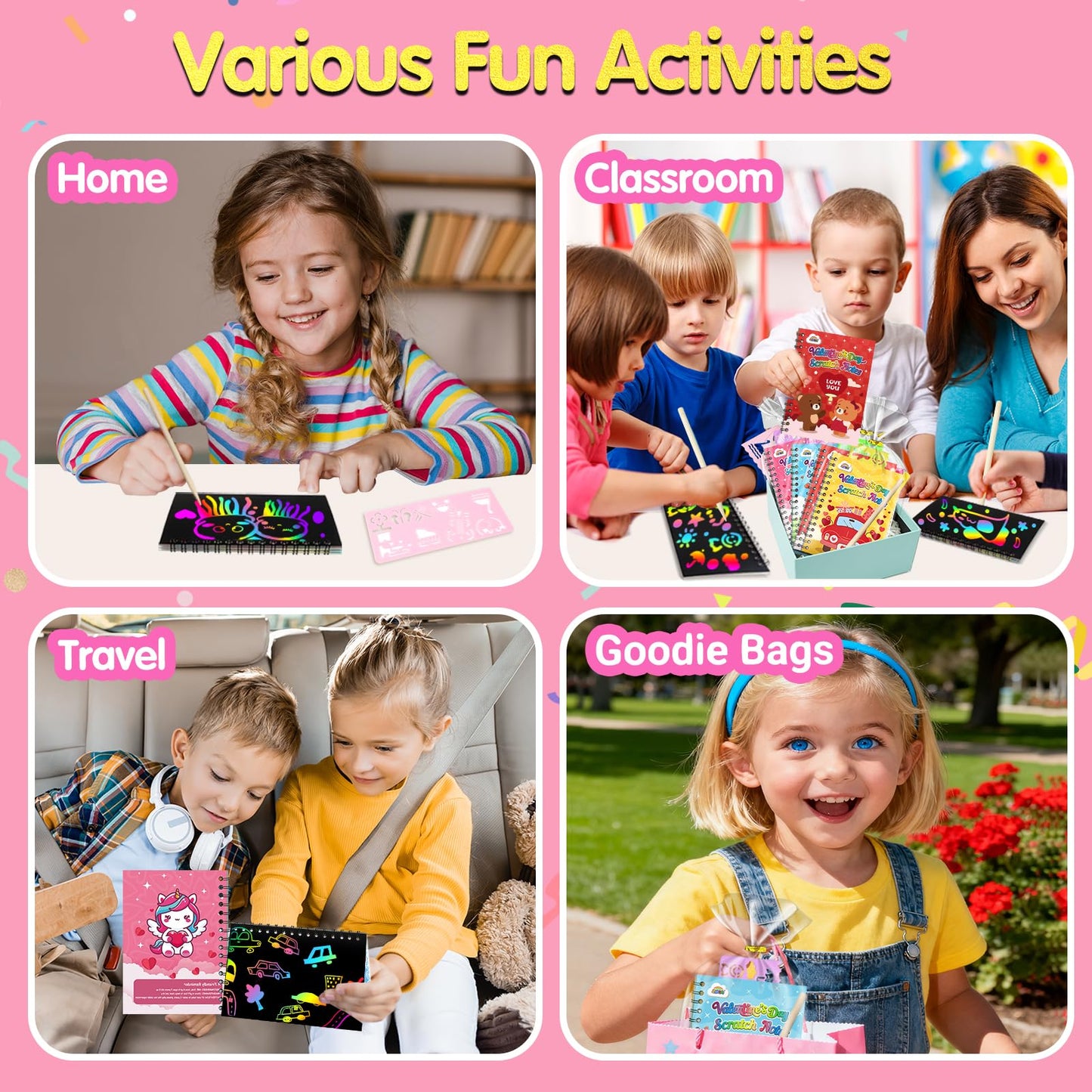 ZMLM 24-Pack Scratch Rainbow Art Notebooks – Valentines Day Classroom Gifts