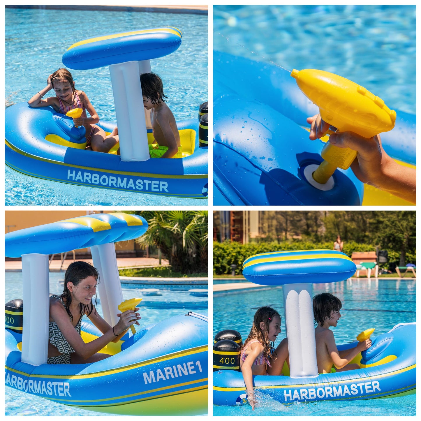 Zone Tech Harbor Master Inflatable Patrol Boat – Pool Float Ride-on with Water Squirter