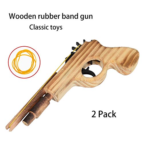 zonzxcv 2 Pcs Wooden Rubber Band Gun Toy Set – 9in Log Color, 100 Bands