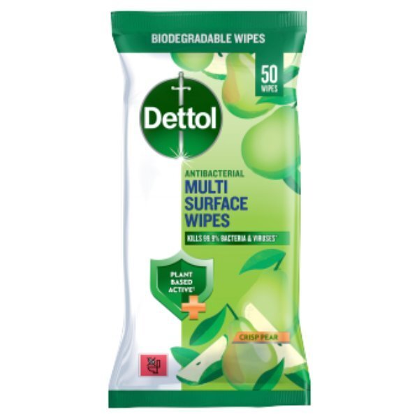 Dettol Antibacterial Multi Surface Wipes Crisp Pear 50 Wipes, Expiry date 03/28, New
