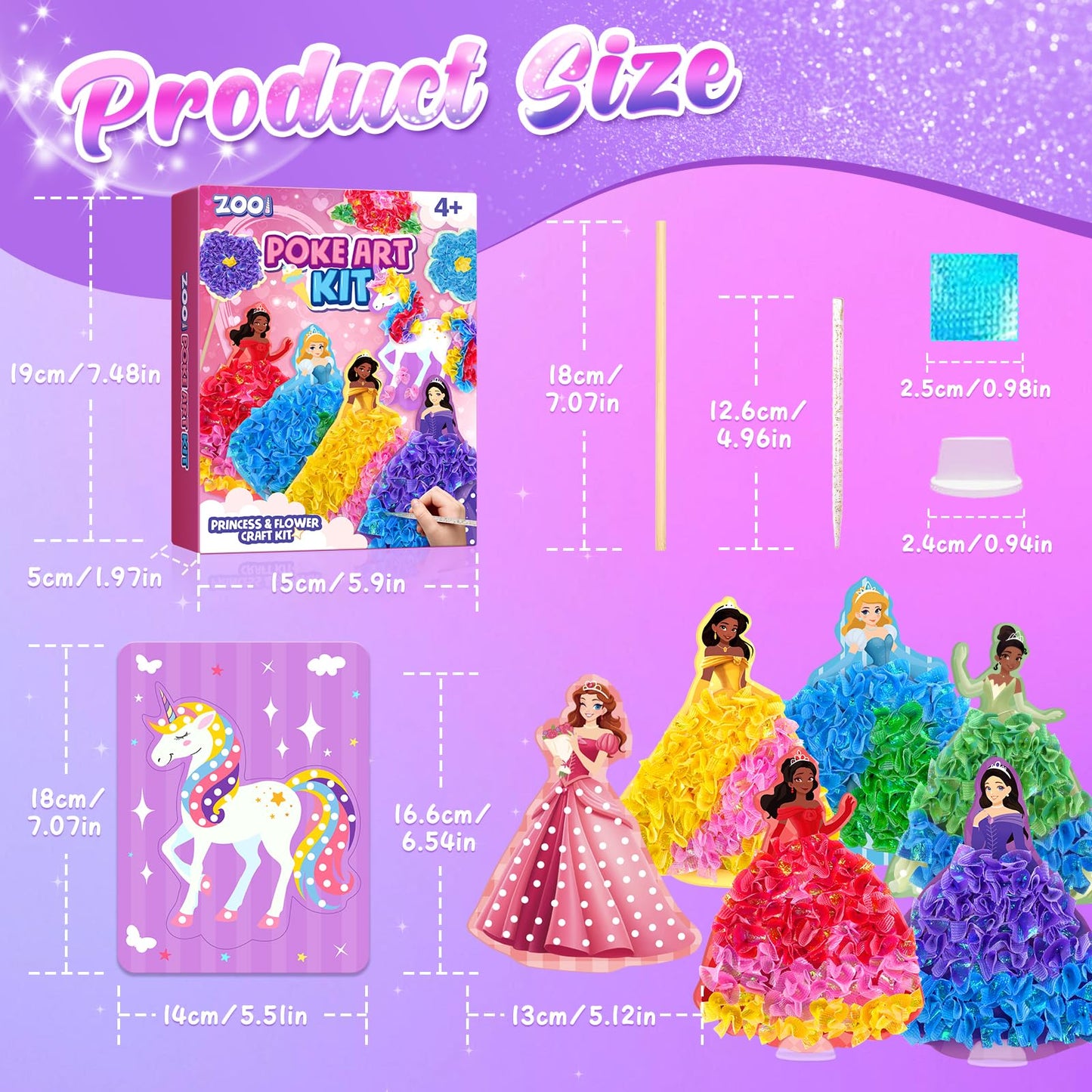 ZOOI Poke Art Kits for Kids 4-8 | Creative Craft Set with Princess & Unicorn Elements