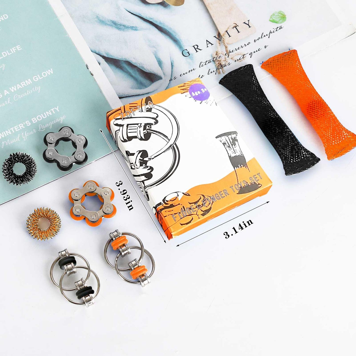 8-Pcs Sensory Fidget Toy Set | Spinner, Rings & Mesh Fidgets | ZQFTZQ