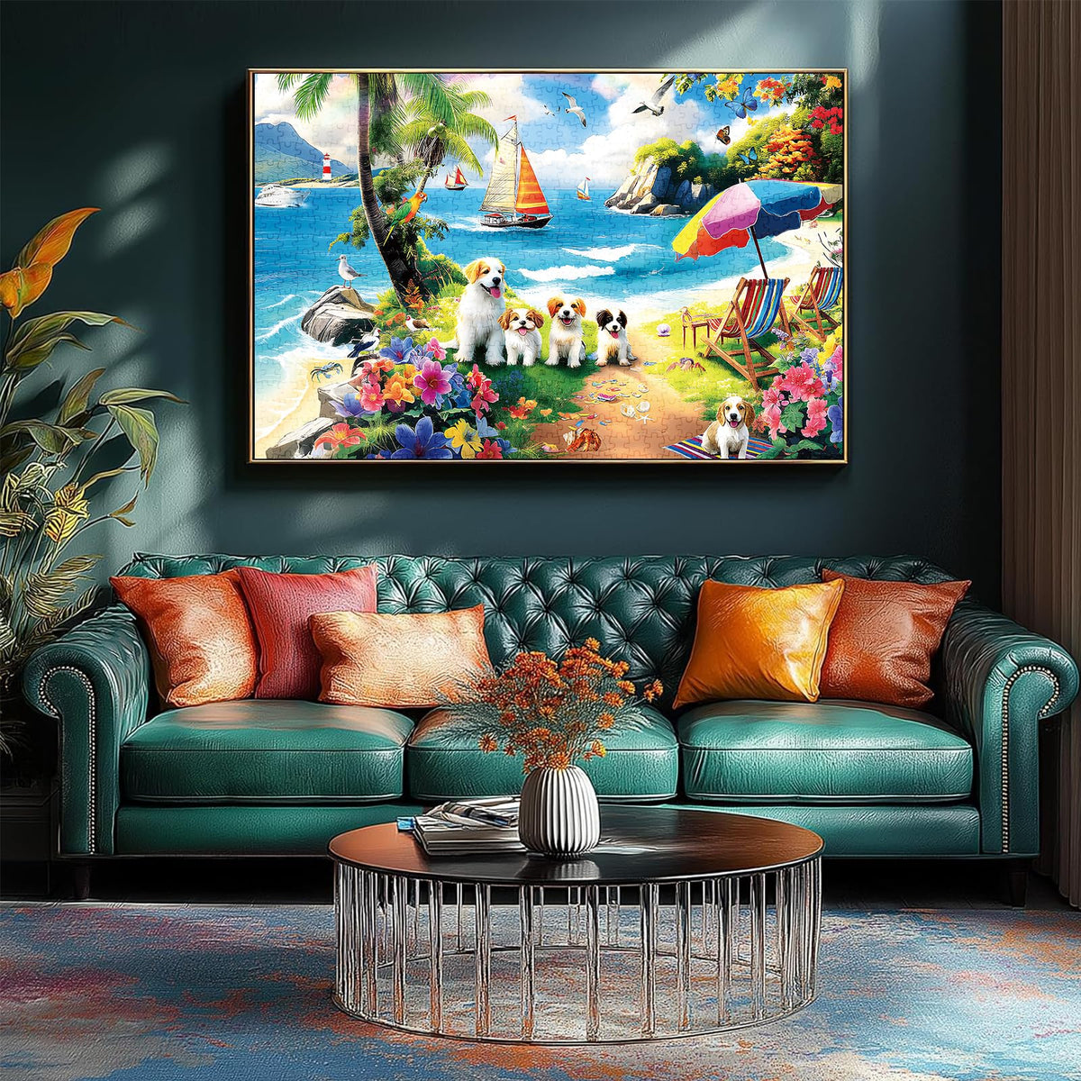 ZSYCZAO 300-Piece Adult Puzzle – Beach Dogs & Flowers (20.5 x 15 in)