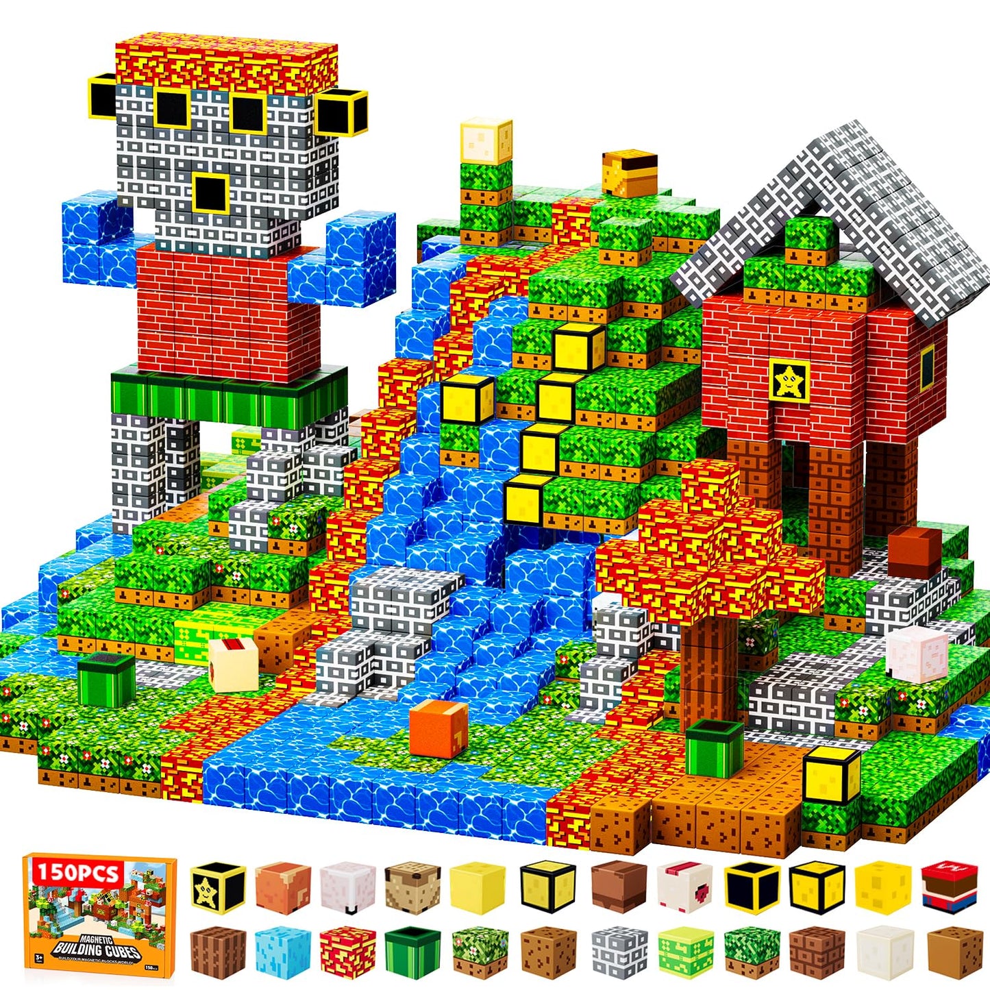 ZUBARR 150 PCS Magnetic Blocks – 2X Magnetic Force, 0.8in STEM Building Toys for Kids 3+
