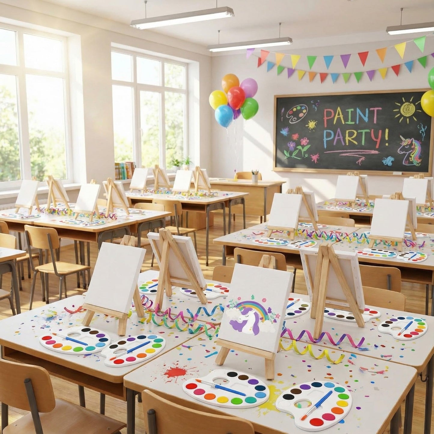 Zubebe 12-Set Mini Canvas Painting Kit – 4x4in Canvases with Wooden Easels (Valentine’s Day Gifts)