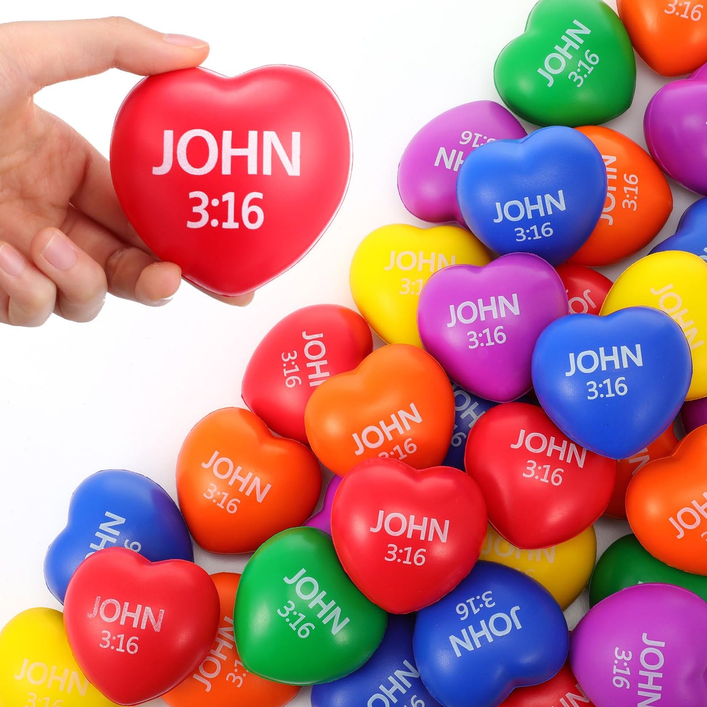 Zubebe 48 Pcs Valentine Heart Stress Balls – John 3:16, Multicolor, 2.76''