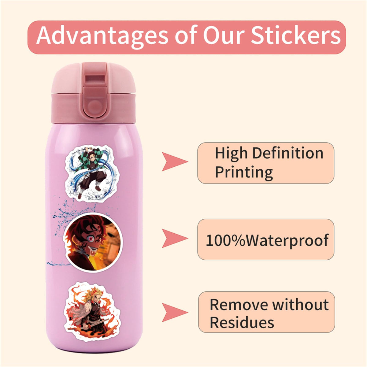 ZUIYIJIANGNAN Demon Anime Slayer Stickers – 55 Pcs Waterproof Vinyl for Laptops, Water Bottles & More