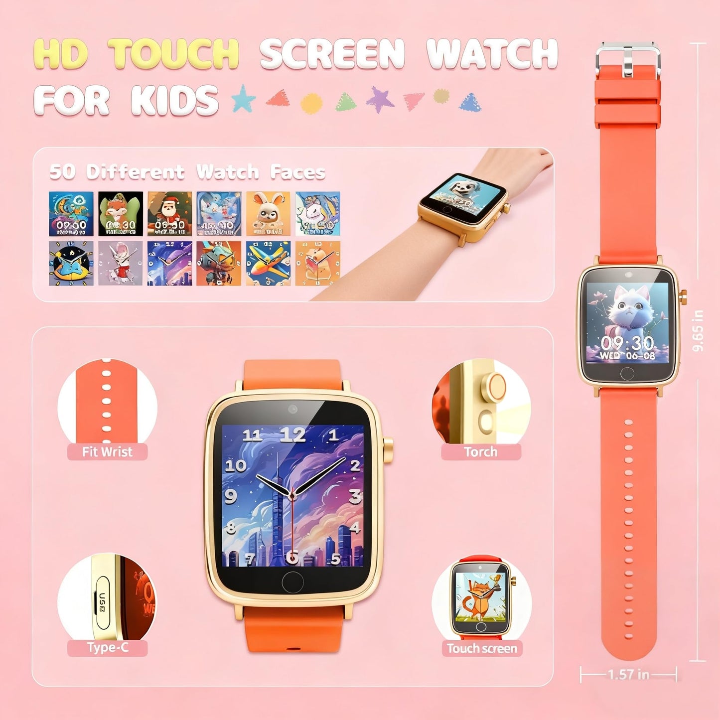 ZUODUN Kids Watch for Girls – Orange Smart Watch with Camera, 26 Games, Alarm, Pedometer & Audiobooks