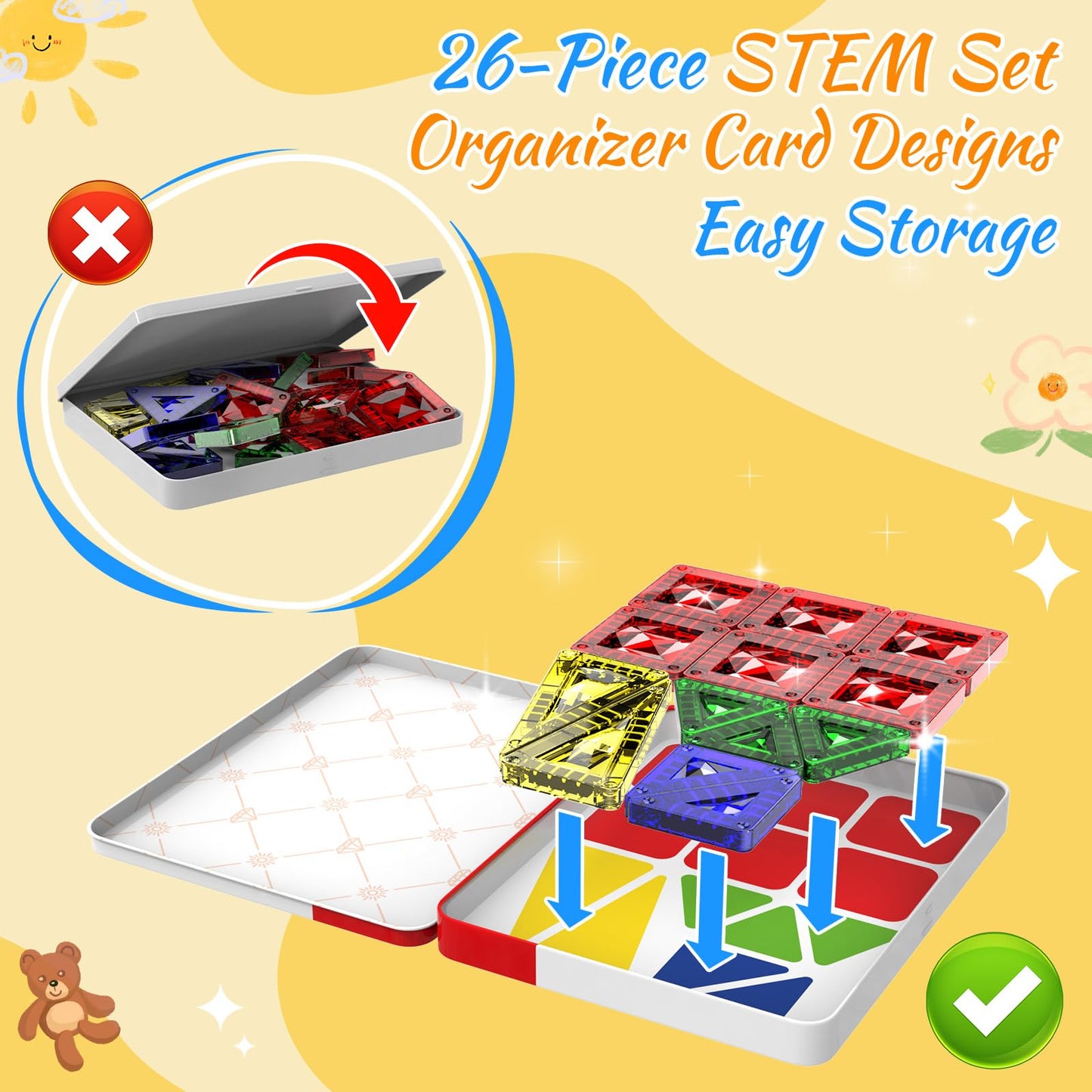 Zupooko Mini Magnetic Tiles – Travel STEM Toy for Kids 3-8 with Metal Storage Box