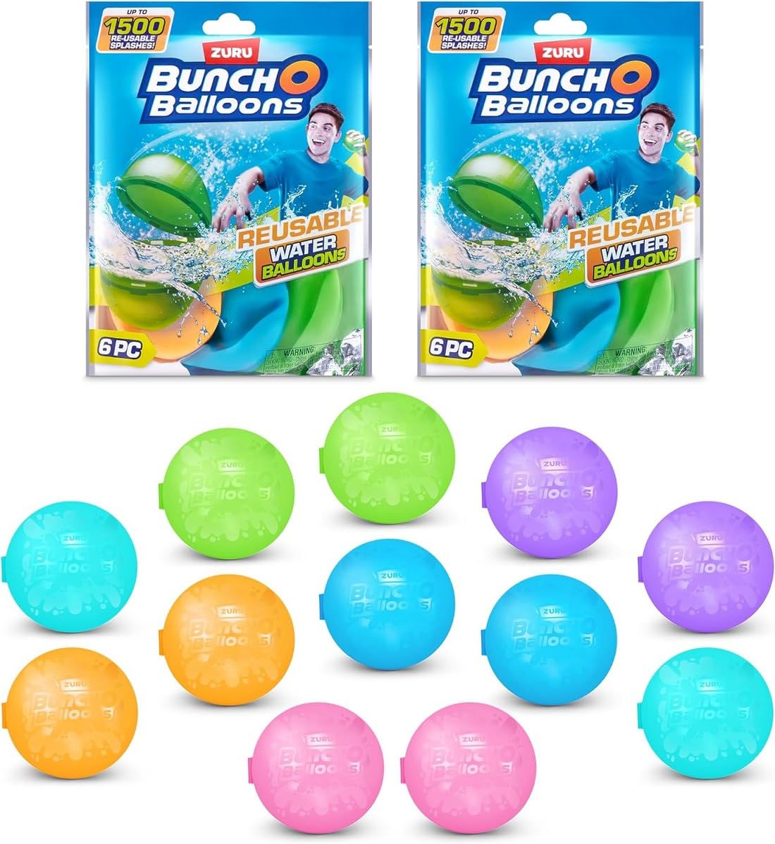 ZURU Bunch O Balloons Reusable Water Balloons – 12 Pack, Assorted Colors
