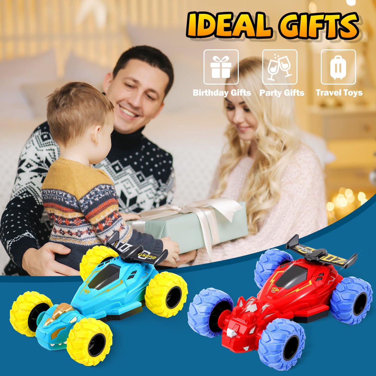 ZYSUN Toddler Monster Truck Toys – Friction Spin 360° Dino Cars (2 Pack) Off‑Road Push & Go