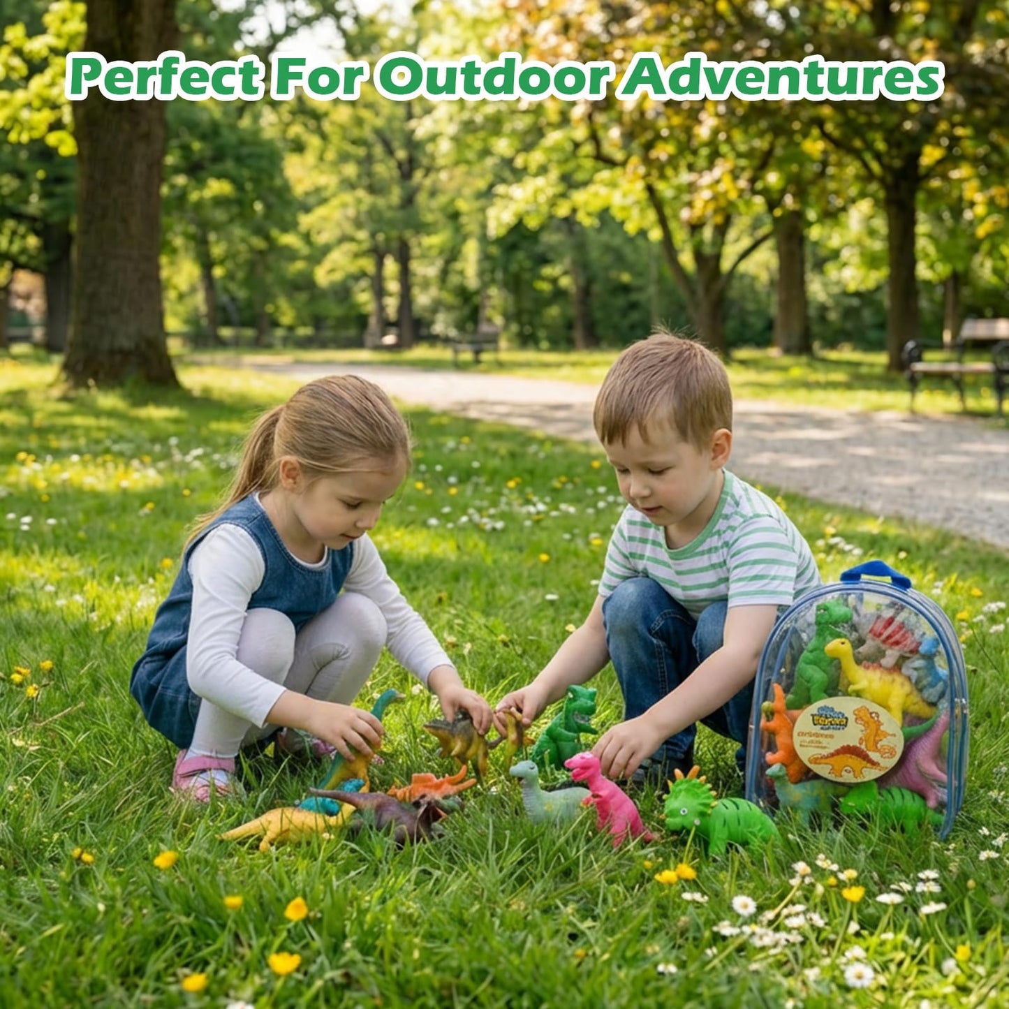 ZZLWAN 9-Piece Soft Rubber Dinosaur Toys with Backpack for Toddlers | Imaginative Play