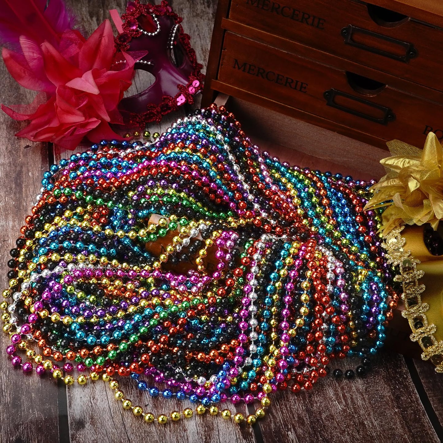 ZZYFGH 12 Pcs Hot Pink Beads Necklace – 33in 7mm Mardi Gras & Breast Cancer Awareness Bead Necklaces Bulk