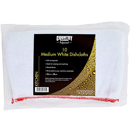 Country Range Medium White Bleached Dishcloths 30 x 28cm - 1x10