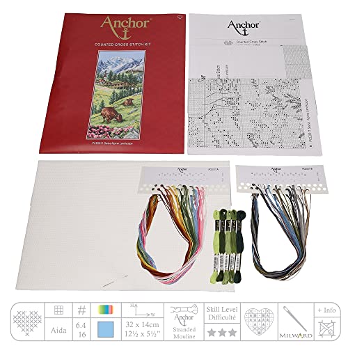 Anchor PCE0811 Cross Stitch Kit: Swiss Alpine Landscape, Multi, 14 x 32cm