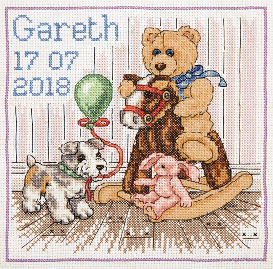 Anchor Counted Cross Stitch Kit: Essentials: Teddy Birth Sampler, Multi, 18 x 18cm