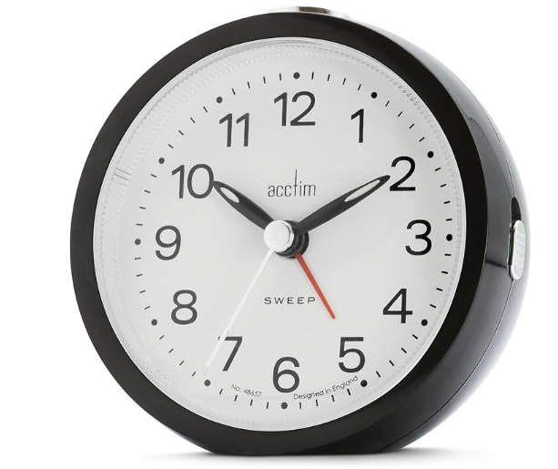 Acctim Elana Black Non-Ticking Sweep Analogue Alarm Clock 15763