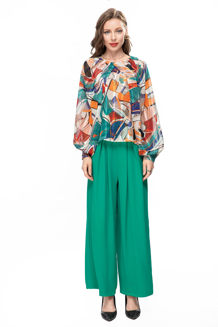 Women's Loose Fitting Luxury 2-pieces Suit, Elegant Top and Trousers Set