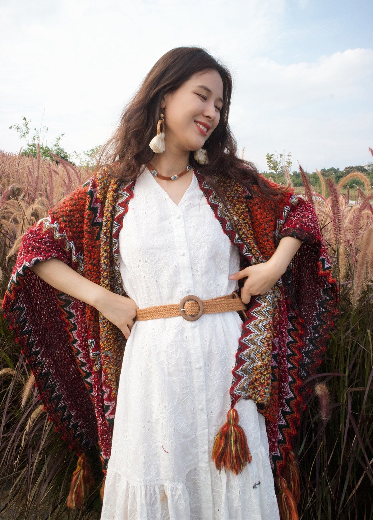 Ethnic Style Travel Shawl - Warm Vacation Photography Wrap for Women