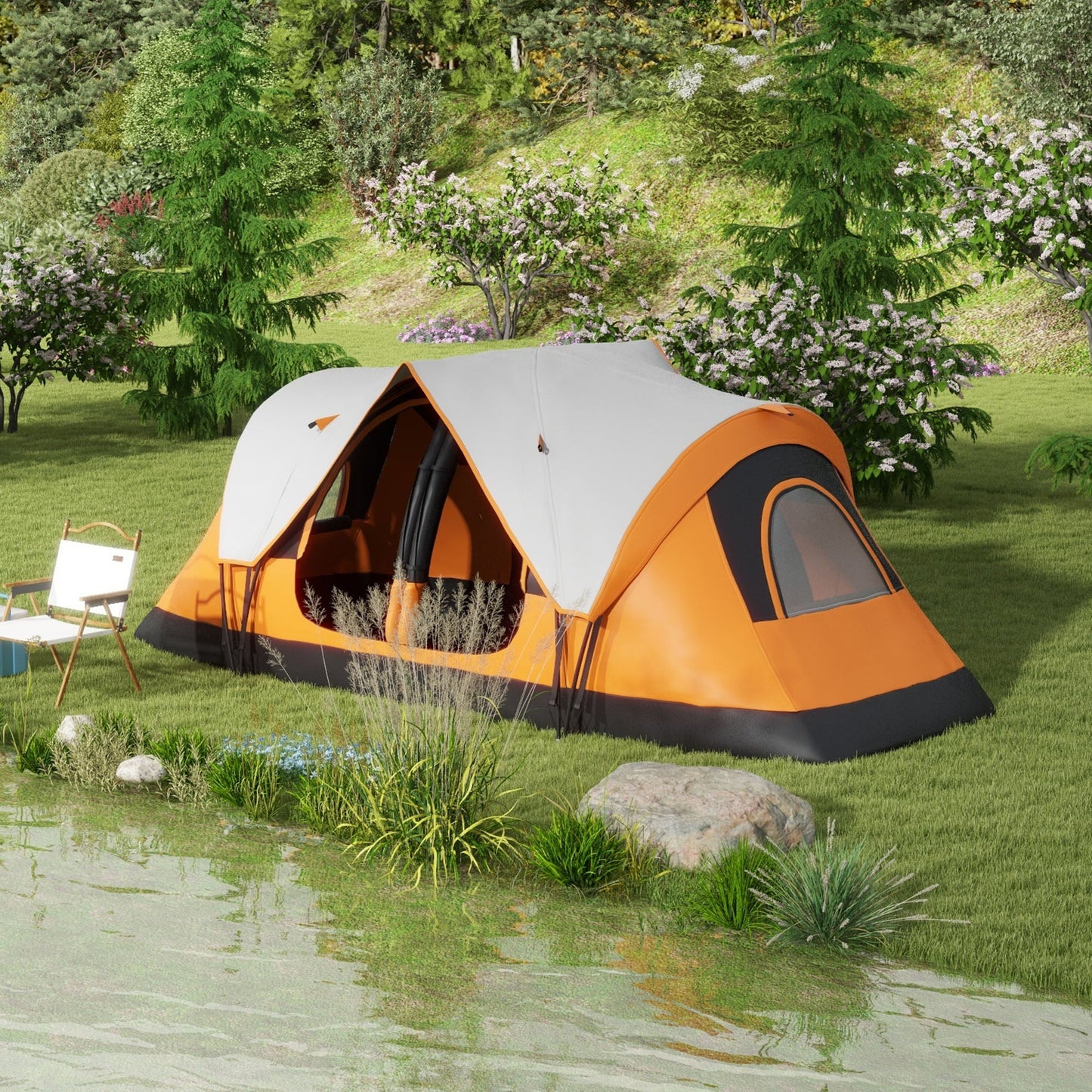 Outsunny 2 Room Camping Tent with Waterproof Rainfly & Screen Panels