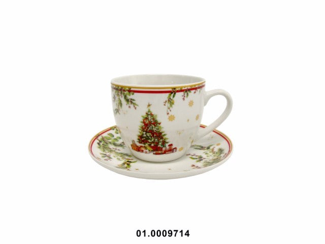 PORCELANA - SET 2 COFFEE CUP WITH "CHRISTMAS" PLATE 250CC 9X8CM