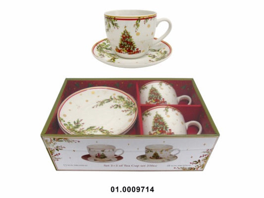 PORCELANA - SET 2 COFFEE CUP WITH "CHRISTMAS" PLATE 250CC 9X8CM