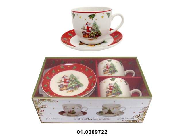 PORCELANA - SET OF 2 TEACUPS WITH SAUCER "CHRISTMAS" 250CC 9X8CM