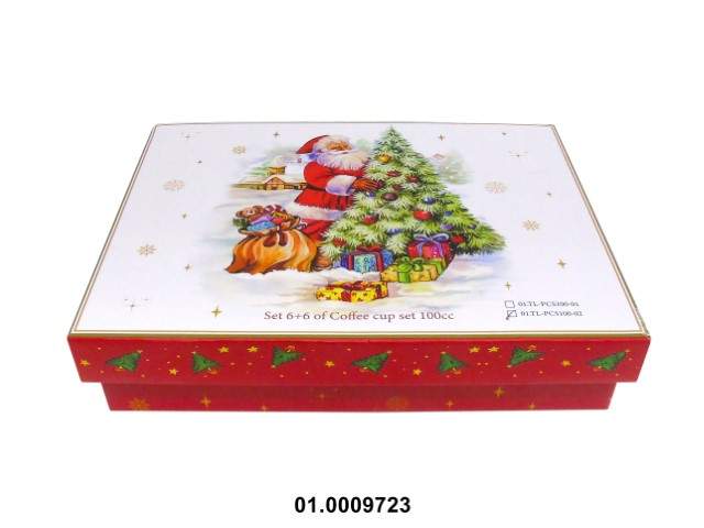 PORCELANA - SET OF 6 COFFEE CUPS WITH SAUCER, CHRISTMAS COLOR, 100CC