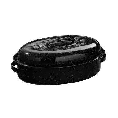 Carvara 37cm Black Enamel Small Self Basting Roaster with Rack