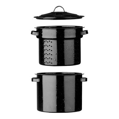 Carvara Black Speckled Enamel Pasta Pot with Drainer and Lid