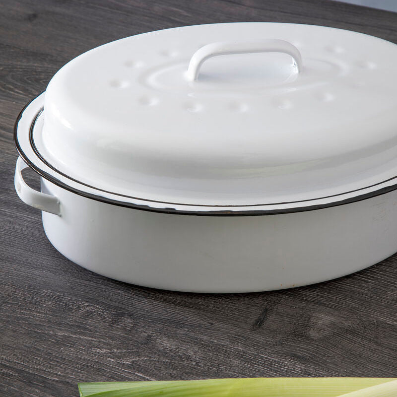 Carvara Oval Self White Enamel Basting Roaster