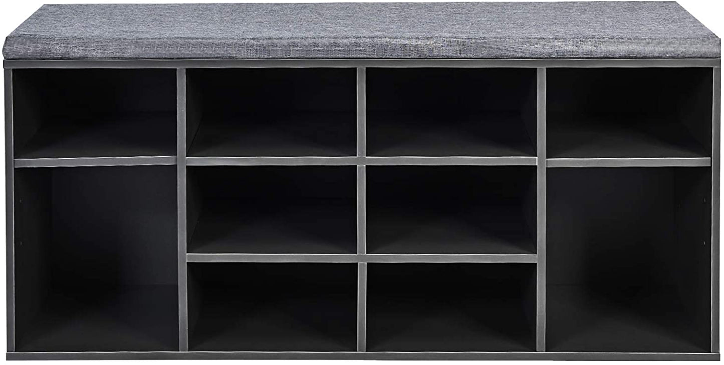 10-Cube Storage Bench Cabinet with Adjustable Shelves-Black