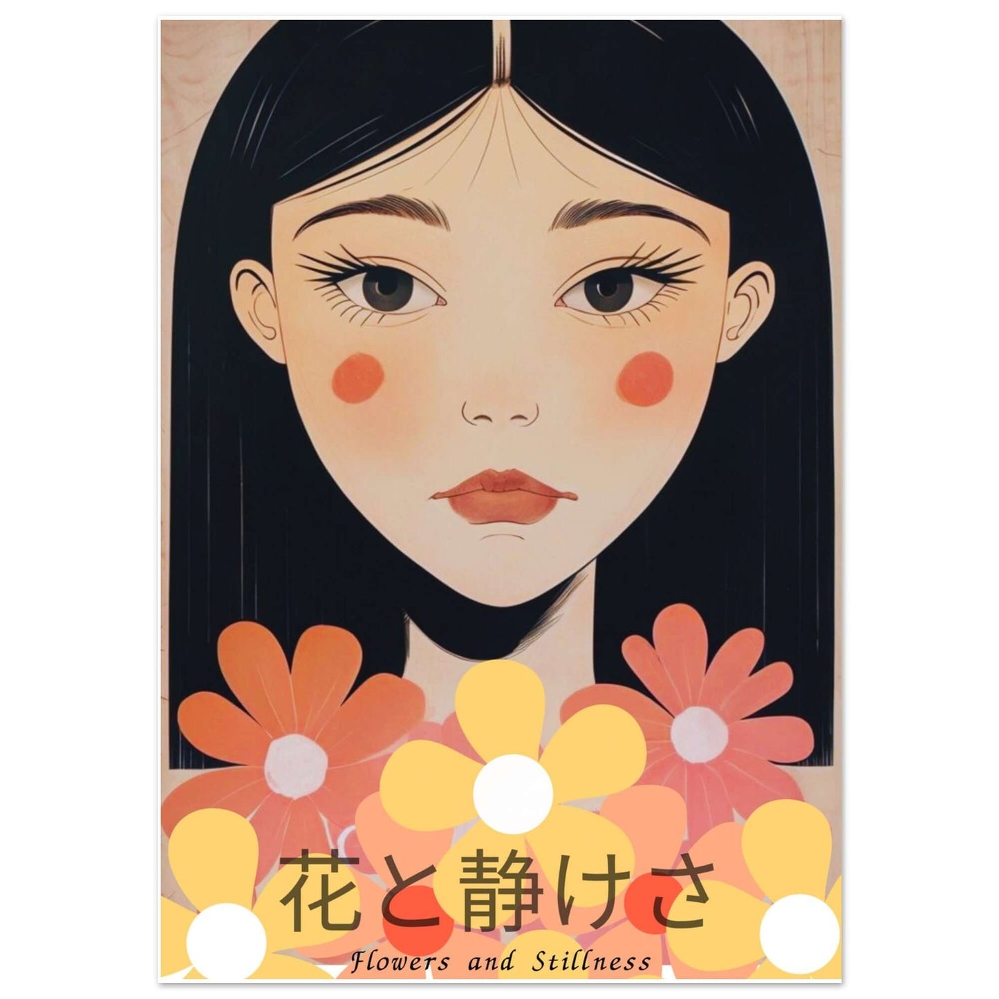 Japanese Portrait Art Print - Flowers & Stillness