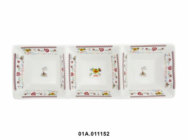 PORCELANA - SERVING DISH WITH 3 COMPARTMENTS, COLOR: AMORES, 38X12X5CM