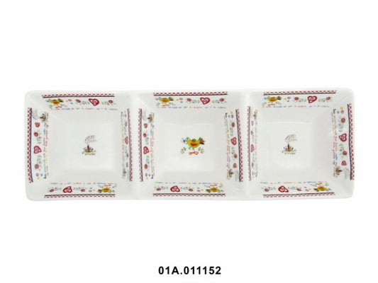 PORCELANA - SERVING DISH WITH 3 COMPARTMENTS, COLOR: AMORES, 38X12X5CM