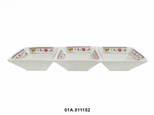 PORCELANA - SERVING DISH WITH 3 COMPARTMENTS, COLOR: AMORES, 38X12X5CM