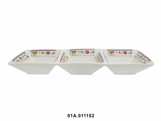 PORCELANA - SERVING DISH WITH 3 COMPARTMENTS, COLOR: AMORES, 38X12X5CM