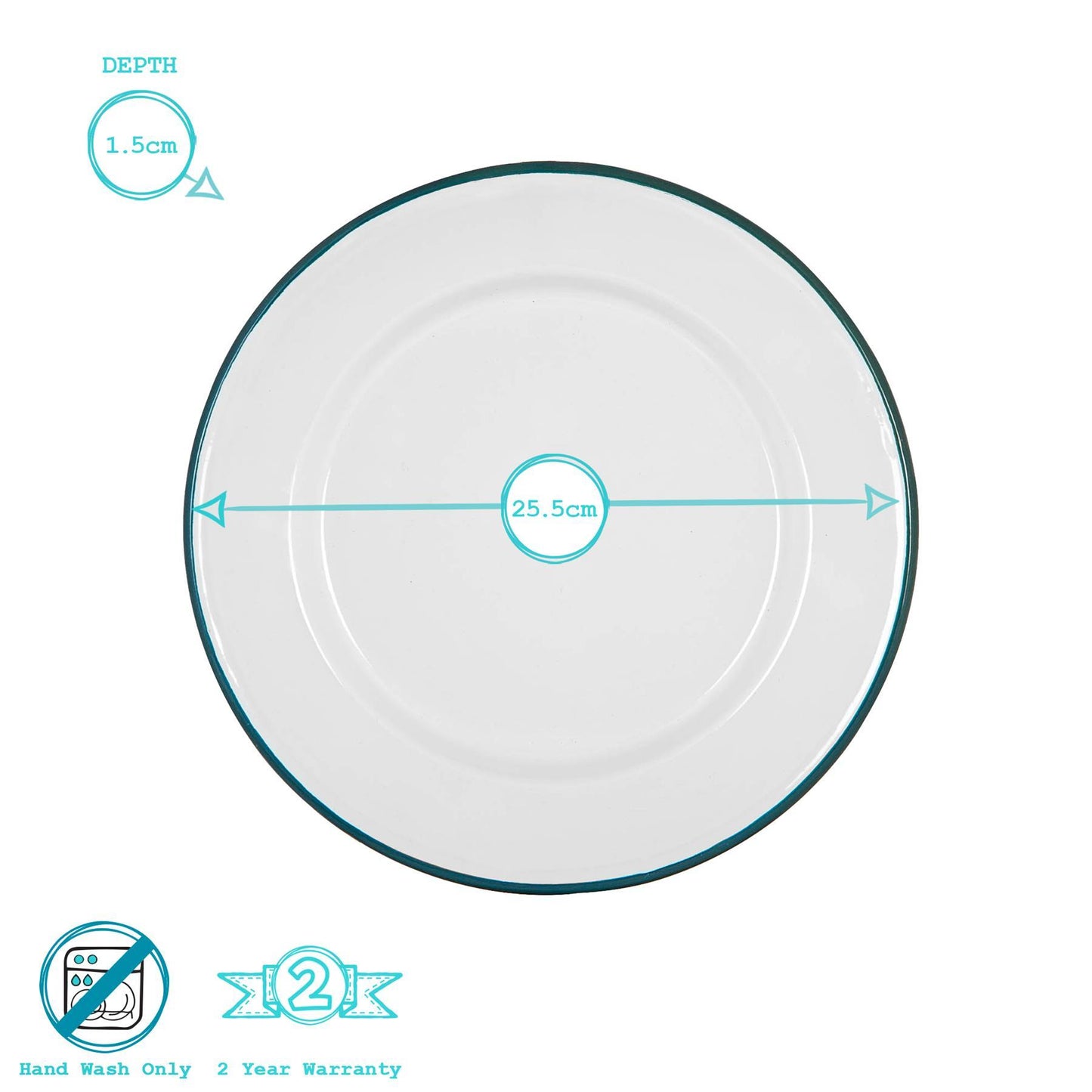 25.5cm White Enamel Dinner Plates - Pack of Six