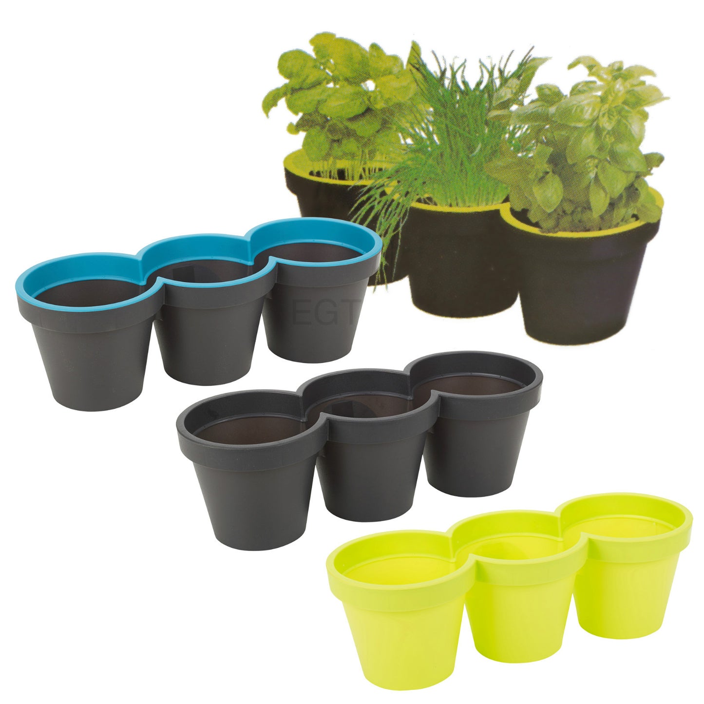 3 Section Plastic Plant Flower Pot Holder Planter Herb Coloured Garden Home Pots
