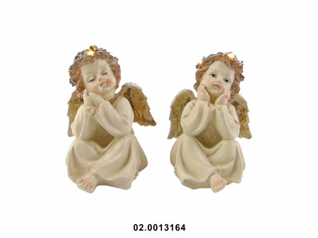 MARFINITE - ANGEL THINKING WITH LIGHT IVORY COLOR GOLD 14X14X18CM (Assorted picking - only 1 will be sent)